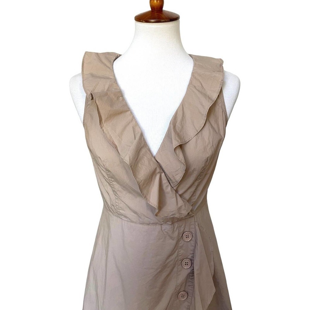 Marissa Webb Collective Khaki Beige Sleeveless Ruffle Wrap Mini Dress Size 4 - Picture 5 of 14